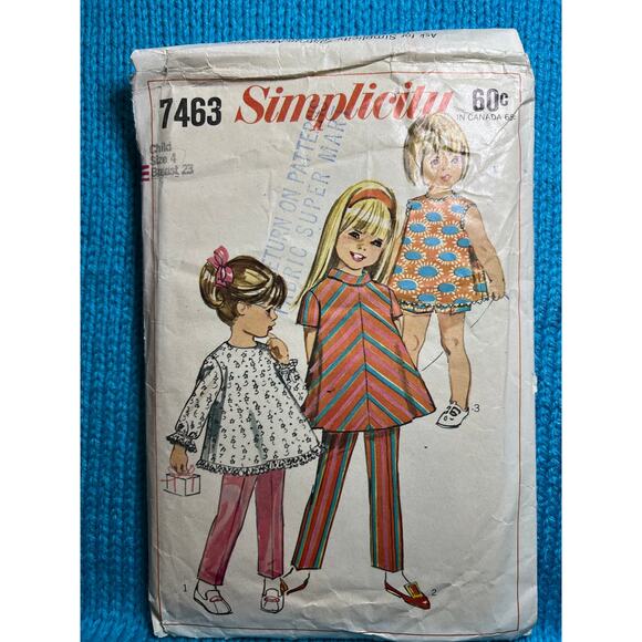Simplicity 7463 Sewing pattern Girls dress pants shorts 1960s size 4 - Picture 1 of 5